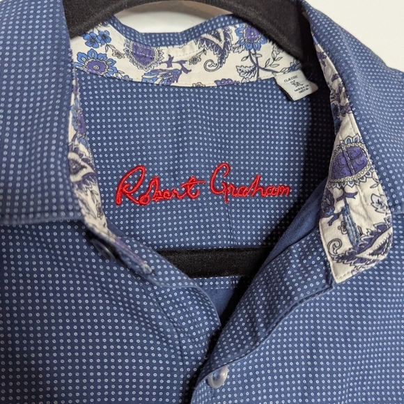 Robert Graham Casual Button Down Short Paisley Floral Dot Print Blue Medium - Picture 2 of 8